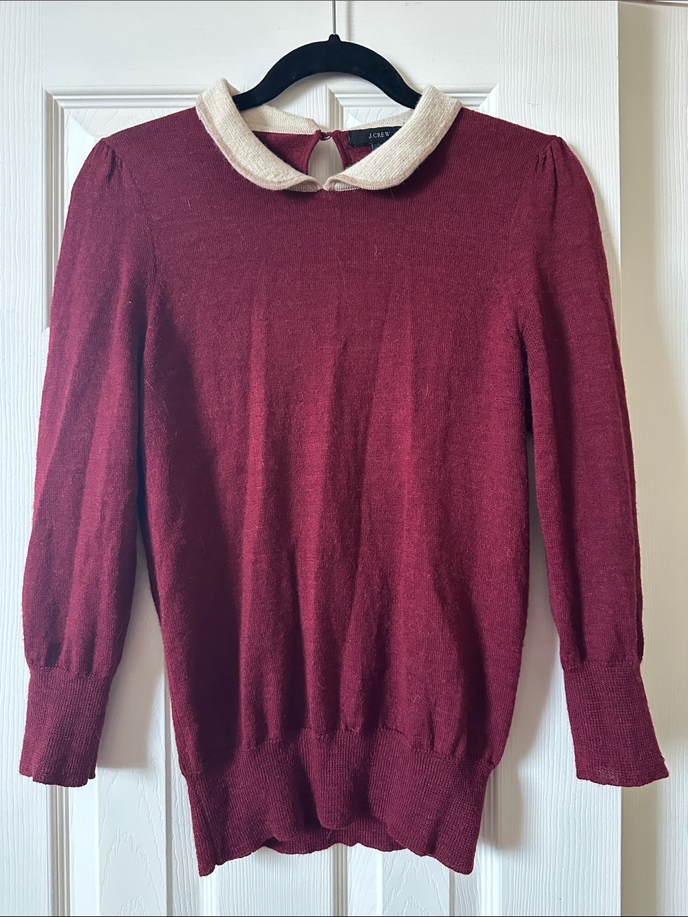 J. Crew Burgundy Sweater with Cream Peter Pan Collar